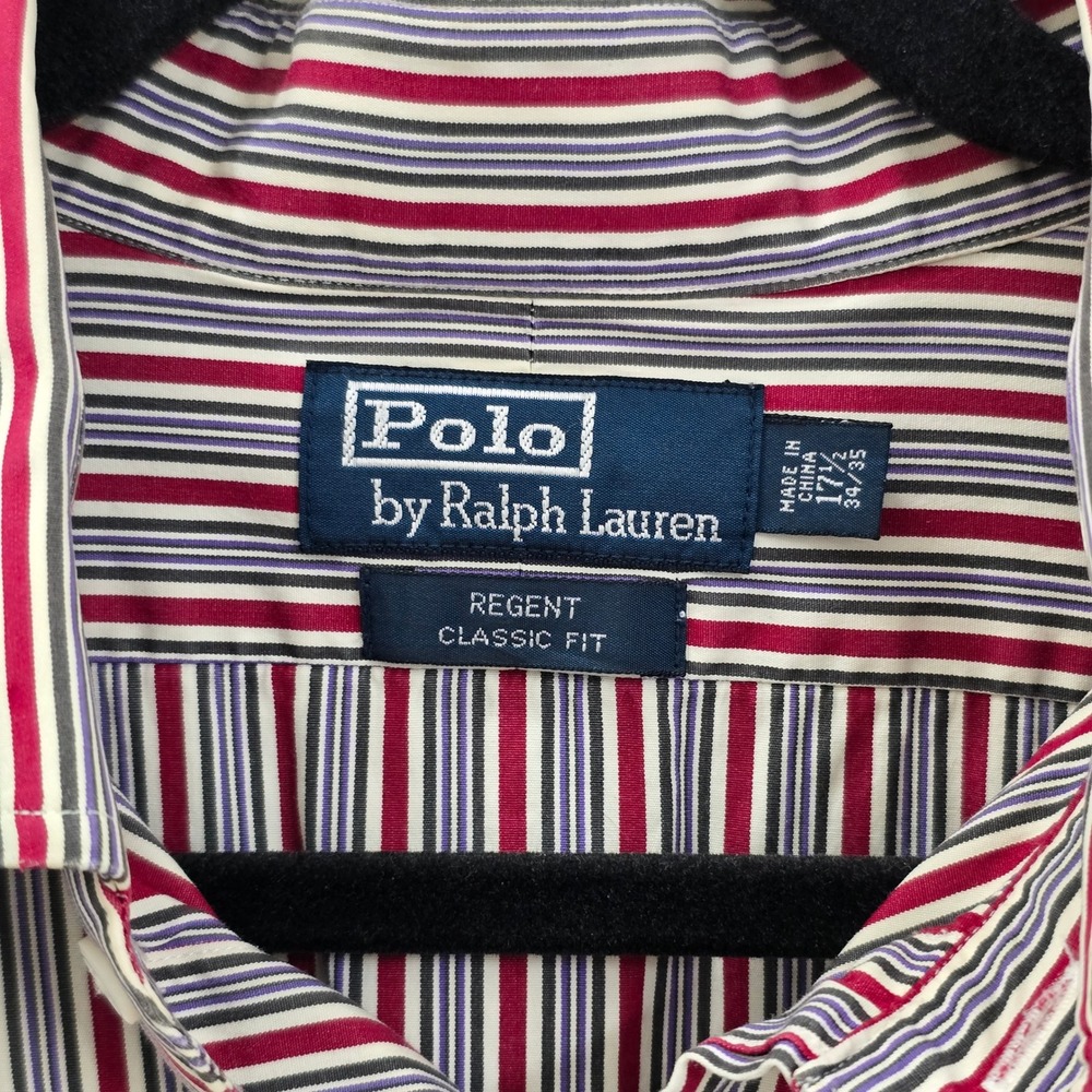 Polo Ralph Lauren Regent Classic Fit Striped Shirt Red Blue White Men 17.5 34/35 - Picture 5 of 6